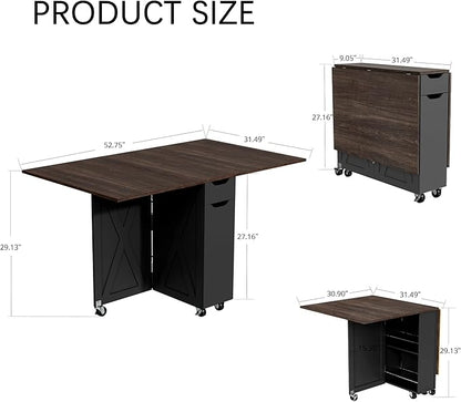 3imothrix Folding Dining Table, Small Dining Table, Space Saving Dining Table with 6 Wheels, Kitchen Table Sewing Table for Small Spaces (Black Dark Brown)