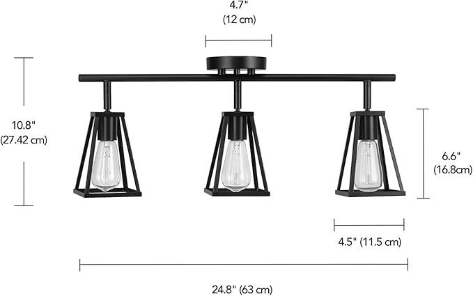 Globe Electric 64000005 25" 3-Light Track Lighting, Matte Black, Pivoting Track Heads, Lighting for Kitchen, Bathroom, Bedroom, or Dining Room, Living Room Ceiling Lights, Light Fixture