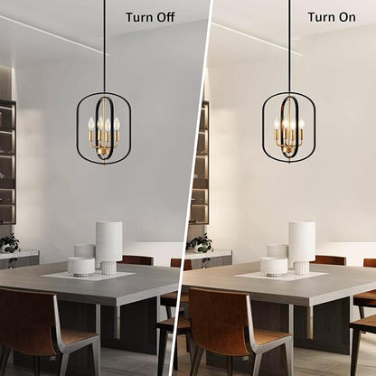 Black and Gold Chandelier for Dining Room Light Fixture, Chandelier for Entryway Light Fixture Foyer Lighting Fixtures Adjustable Modern Farmhouse Chandelier for Living Room Pendant Lights Kitchen