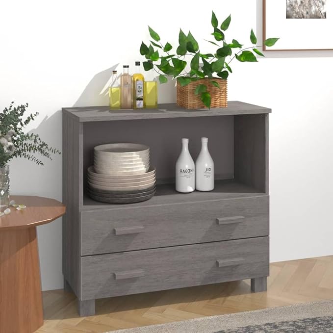 Light Grey Sideboard, Solid Pine Wood & MDF, Modern Buffet Cabinet with Storage, 33.5x33.5x31.5 Inch, Versatile Dining Room Furniture Kitchen Furniture