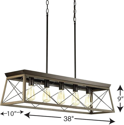Progress Lighting Briarwood Collection 5-Light Dining Room Light Fixture, Farmhouse Style Modern Chandelier for Kitchen and Dining Room, 38" by 9", Antique Bronze
