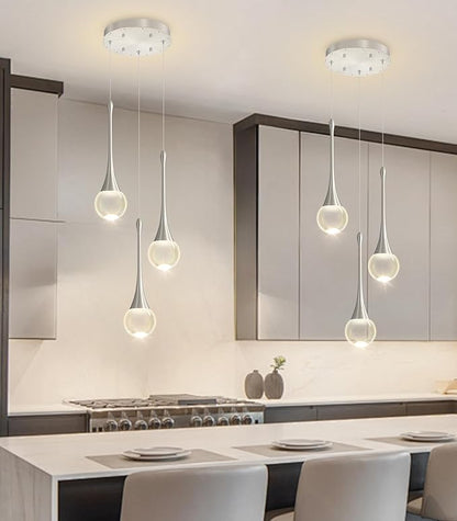 Crystal Chandelier for Dining Room Glam 3 Light Cluster Crystal Pendant Light Dimmable LED Chandeliers for Kitchen Island Living Room Silver