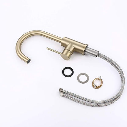 Bar Faucets Single Hole, Brushed Gold Mini Kitchen Sink Faucets, Single Handle Stainless Steel Modern Wet Bar Sink Faucets, Single Mixer Taps