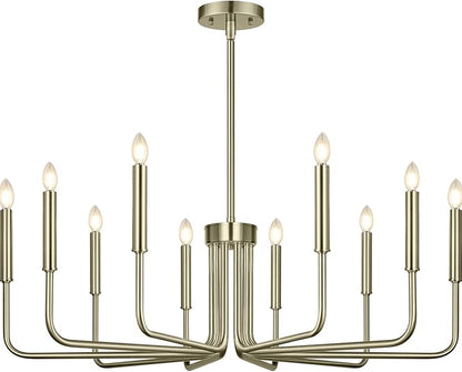 Lynnoland Brass 10-Light Farmhouse Chandelier for Dining Room Lighting Fixtures Hanging, Vintage Candle Pendant Light Fixtures Chandelier for Bedroom, Foyer and Living Room