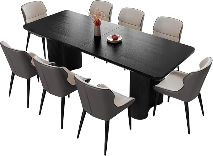 Miuuod 79" Extra Large Kitchen & Dining Table Set,Dining Room Table Set for Big Family, 1 Console Table with 8 Chairs,Centre Desk with Upholstered PU Chairs,Home Furniture Rectangular Modern, Black