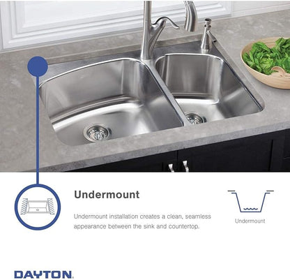 Dayton DCFU3119R Offset 60/40 Double Bowl Undermount Stainless Steel Sink, Soft Satin