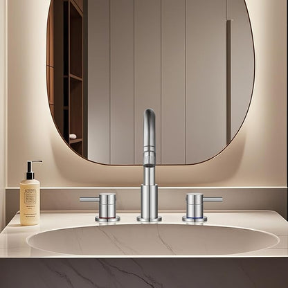 FGKQ Brushed Nickel Bathroom Faucet 3 Hole with Pull Down Sprayer 2 Modes, Pull Down Bathroom Sink Faucet with Pop Up Drain, 8 Inch Widespread Bathroom Faucet