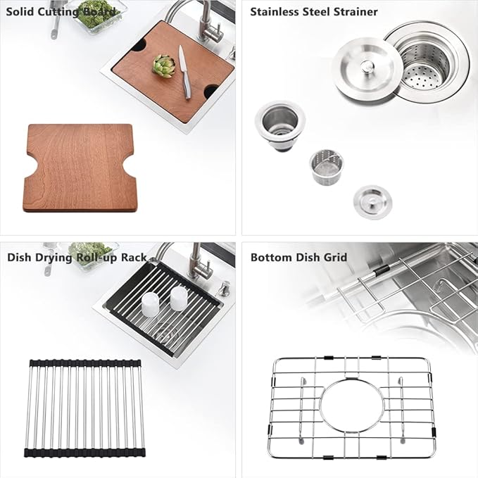 15 Inch Bar Sink Drop In Workstation-VASOYO 15x15 Small Kitchen Sink Drop In Topmount 16 Gauge Stainless Steel Bar Prep Sinks Outdoor Rv Kitchen Sinks Single Bowl Island Basin with Cutting Board