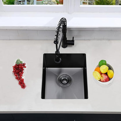 VCCUCINE Gunmetal Black Undermount Bar Sink, 15x17 Inch RV Small Single Bowl Kitchen Sink, Outdoor Stainless Steel Wet Bar Prep Sink with Drain