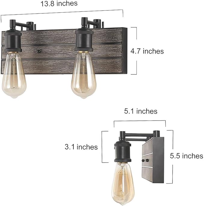 LOG BARN Farmhouse Bathroom Light Fixtures, 2 Light Vanity Lights for Bathroom, 13.8-Inch Rustic Faux Wood Bathroom Lighting Lights Over Mirror