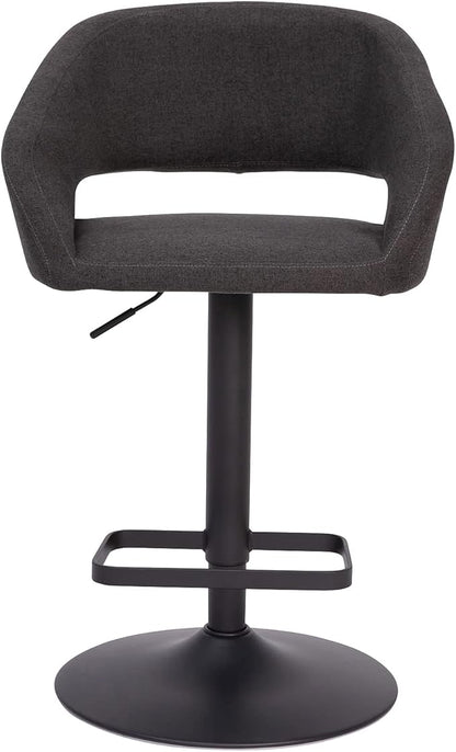 Flash Furniture Erik Comfortable & Stylish Contemporary Barstool with Rounded Mid-Back and Foot Rest, Adjustable Height - Charcoal Fabric with Black Base