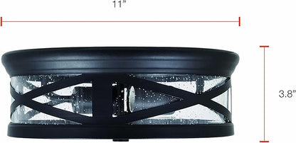 Sylvania Wellesley Vintage Drum Light Fixture, Antique Black Metal and Seeded Glass, 2 Dimmable 60W LED A19 Bulbs Included (60063)