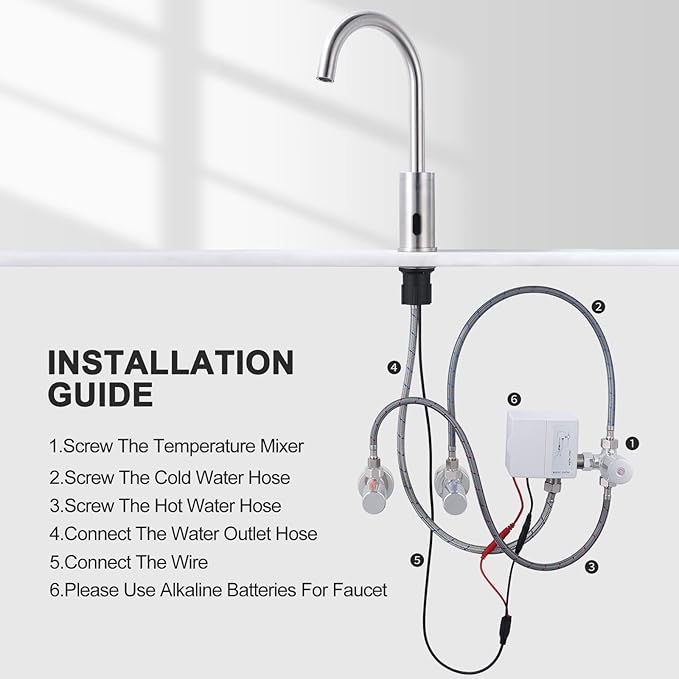 Automatic Touchless Bathroom Sink Faucet, WOWOW Motion Automatic Sensor Bathroom Faucet with Deck Plate, 1 or 3 Holes Motion Sensor Vanity Tap Hands Free Temperature Mixer, Brushed Nickel