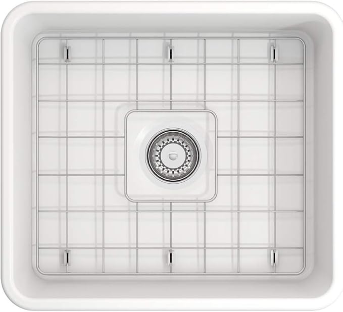 BOCCHI Classico Apron Front Fireclay 20 in. Single Bowl Kitchen Sink with Protective Bottom Grid and Strainer in Matte White