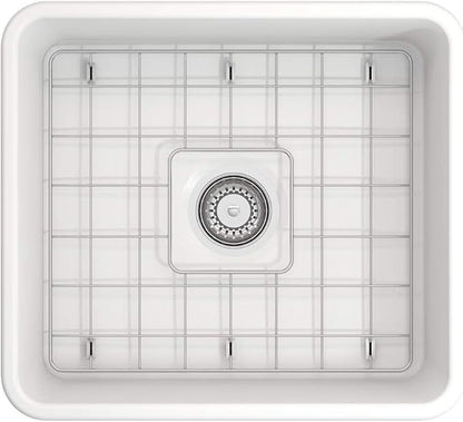 BOCCHI Classico Apron Front Fireclay 20 in. Single Bowl Kitchen Sink with Protective Bottom Grid and Strainer in Matte White