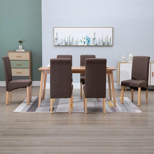 6-Piece Modern Brown Fabric Dining Chairs Set with Wooden Frame - Sturdy Kitchen & Living Room Furniture for Farmhouse Home Decor
