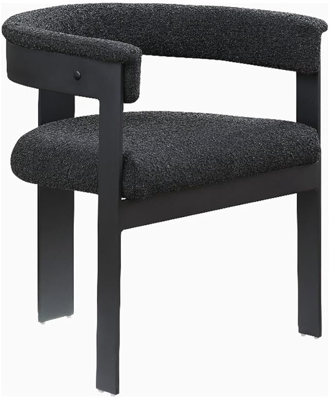 Pemberly Row Contemporary Dining Chairs, Black Boucle Fabric, Matte Black Metal Frame, Set of 2, 23.5" W x 21.5" D x 28" H, Textured Upholstery, Modern Kitchen or Dining Room Seating