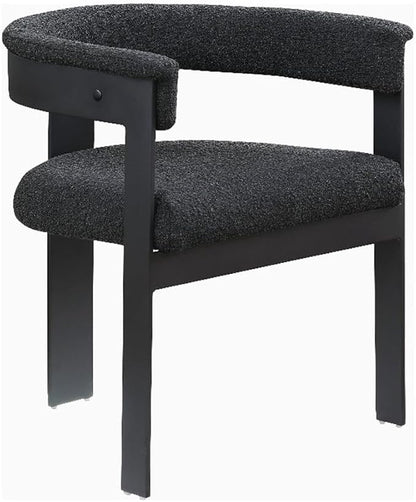 Pemberly Row Contemporary Dining Chairs, Black Boucle Fabric, Matte Black Metal Frame, Set of 2, 23.5" W x 21.5" D x 28" H, Textured Upholstery, Modern Kitchen or Dining Room Seating