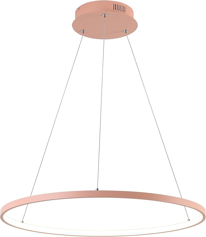 JONATHAN Y 23.75" Matte Pink Modern Integrated LED Pendant Light, Dimmable Round Hoop Chandelier for Kitchen Island, Dining Room, Adjustable Height Metal Hanging Light (JYL7203B)