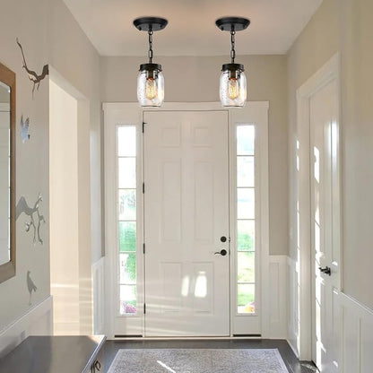 2 Pack Mason Jar Light Fixtures, 1-Light Kitchen Island Light Glass Jar Chandelier Farmhouse Pendant Lighting Fixture Close to Ceiling for Dining Room Sink Barn Foyer Stairway