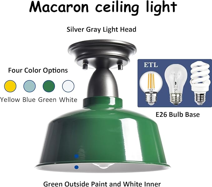 Green Ceiling Light Fixture Macarons Indoor Hallway Ceiling Light Kitchen Over Sink Laundry Basement Barn Outdoor Ceiling Lights for Porch…