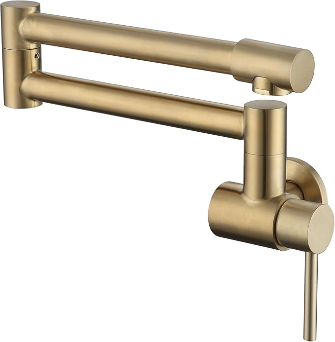 Avola Gold Pot Filler Faucet Wall Mount, Pot Filler Kitchen Faucet 360 Swing Arm Folding Stretchable with Single Hole Faucet,Brushed Gold Finish