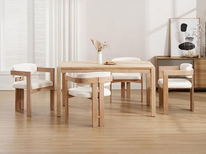 Farmhouse Dining Chairs Set of 2, Accent Barrel Kitchen Armchairs with Solid Wood Legs, Upholstered Linen Side Chairs for Dining Room/Living Room/Kitchen Island/Bedroom/Restaurant, Beige