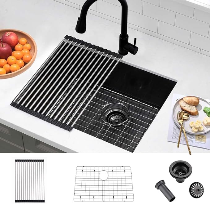 21 Inch Undermount Laundry Sink Black -Wesliv 21x19x12 Inch Black Undermount Laundry Sink Stainless Steel 16 Gauge Single Bowl Deep Under Mount Laundry Room Sinks with Bottom Grid