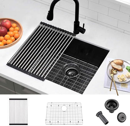 21 Inch Undermount Laundry Sink Black -Wesliv 21x19x12 Inch Black Undermount Laundry Sink Stainless Steel 16 Gauge Single Bowl Deep Under Mount Laundry Room Sinks with Bottom Grid