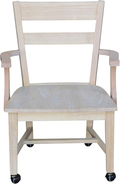 IC International Concepts, Solid Wood Dining Chair with Casters, Unfinished, 225lbs wt capacity, Solid Real Wood, Sturdy Parawood, DIY, Paint/Stain Ready, Unfinished