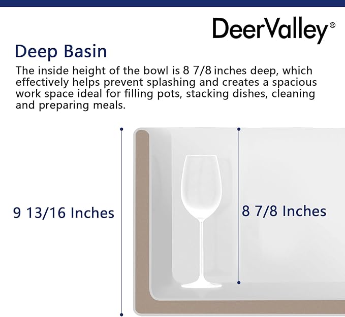 DeerValley Double Bowl Farmhouse Kitchen Sink 33 Inch, Fireclay Farm Sinks, Reversible Apron Front Deep Drop In Kitchen Sinks with Bottom Grid and Strainer