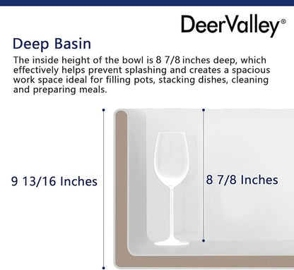 DeerValley Double Bowl Farmhouse Kitchen Sink 33 Inch, Fireclay Farm Sinks, Reversible Apron Front Deep Drop In Kitchen Sinks with Bottom Grid and Strainer