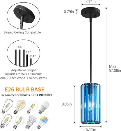 Modern Crystal Pendant Light Mini Dark Blue Chandeliers Adjustable Pendant Lights Fixture for Kitchen Island Dinning Room Corridor Bedroom(Dark Blue 2-Pack