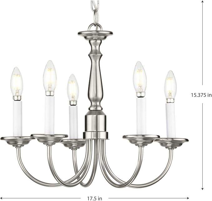 Progress Lighting 5-Light Candles Traditional Chandelier Light, Indoor, P4009-09, Brushed Nickel