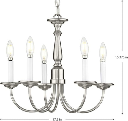 Progress Lighting 5-Light Candles Traditional Chandelier Light, Indoor, P4009-09, Brushed Nickel