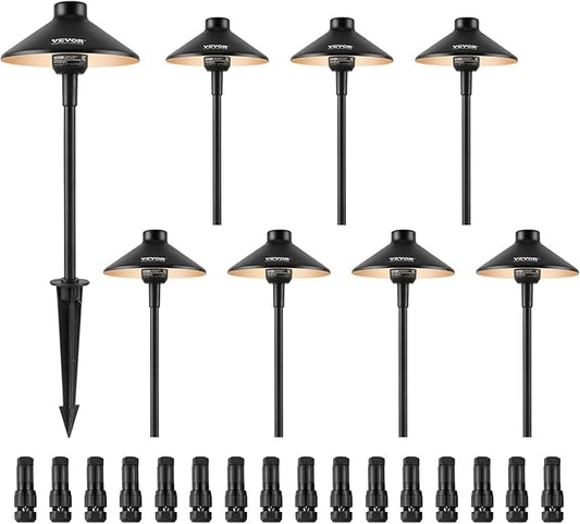 VEVOR 8 Pack Low Voltage Landscape Path Lights, 3W 210LM 12V-24VAC/DC Outdoor LED Pathway Lighting, 3000K Warm White Walkway Lights with Quick Connectors, IP66 Waterproof for Yard Garden Sidewalk