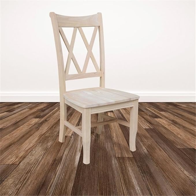 IC International Concepts, Set of 2 Double X-Back Dining Chairs, Armless, Real Wood, Kitchen/Dining/Accent, 19.9"W x 22"D x 41.3"H, 225 Lbs Wt. Capacity, DIY, Paint/Stain In Any Color, Unfinished