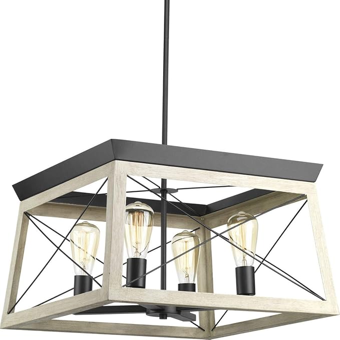 Progress Lighting 4 Light Chandelier, Rustic Farmhouse Style Modern Hanging Light Fixture for Kitchen and Dining Room, Briarwood Collection, Graphite