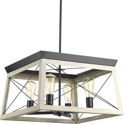 Progress Lighting 4 Light Chandelier, Rustic Farmhouse Style Modern Hanging Light Fixture for Kitchen and Dining Room, Briarwood Collection, Graphite