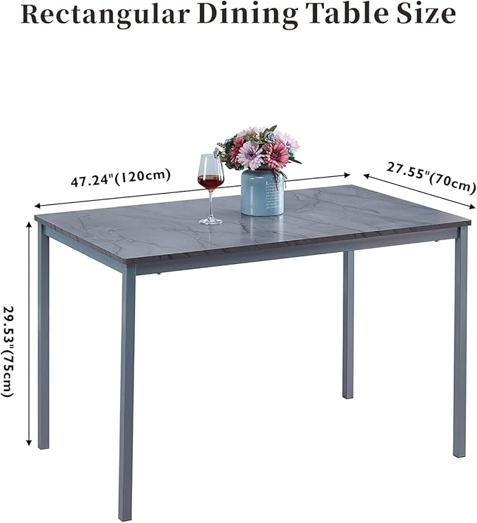 Faux Marble Dining Table for 4, Modern Kitchen & Dining Room Table for 4, Rectangular Dinner Table for Small Space, Grey