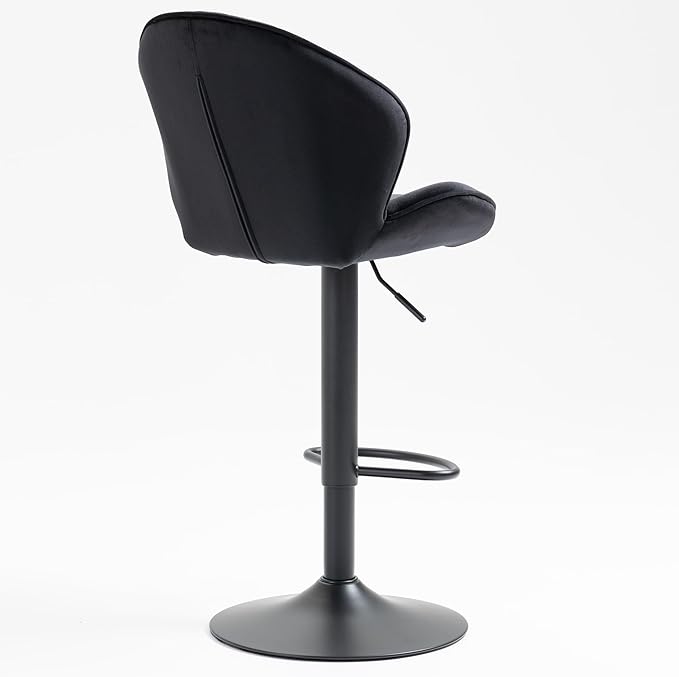 Rhomtree 24-32 Inch Swivel Bar Stools, Adjustable Counter Height Barstools, Velvet Tufted Upholstered and Footrest Barstools, Upholstered Bar Chairs for Home Bar Kitchen Island(Black Set of 4)