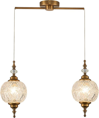 Vintage Pendant Lighting Fixtures Modern Glass Hanging Lamp for Kitchen Island Bedroom Hallway Dining Room 2 Light Chandeliers with Clear Glass Shade