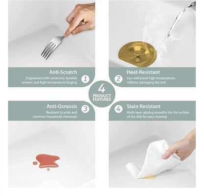 33 Double Bowl Farmhouse Sink - Kichae 33X20 Inch Kitchen Sink Reversible Apron Front Fireclay Ceramic Porcelain White Double Basin 50/50 Kitchen Sink