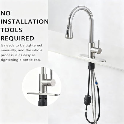 HOTIS Kitchen Faucet with Pull Down Sprayer, Brushed Nickel Stainless Steel High Arc Single Handle Faucets with Deck Plate for 1 or 3 Hole, Suitable for Farmhouse Camper Rv Bar, HT-KYT010L-D-2