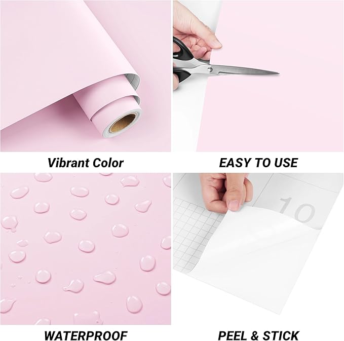 Decotalk Pink Wallpaper - Pink Peel and Stick Wallpaper for Bedroom Pinkish Wall Paper Vinyl Wrap 17.7x120 Inch Pinkish Contact Paper for Cabinets and Drawers Solid Color Vinyl Wrap Self Adhesive