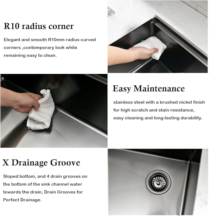 23 Inch Black Undermount Kitchen Sink Workstation - SZBAQTM 23x18 Inch Stainless Steel Undermount Sink Single Bowl 10'' Deep Handmade Kitchen sink with Cutting Board& Strainer