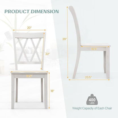 Giantex Wood Dining Chairs Set of 2 White, Armless Kitchen Chair w/Rubber Wood Frame, Cross Back, Contoured Seat, Farmhouse Wooden Side Chair, High Back Kitchen Chairs for Home Dining Room