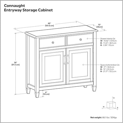 SIMPLIHOME Connaught SOLID WOOD 40 Inch Wide Traditional Storage Cabinet in Rustic Natural Aged Brown, For the Living Room, Entryway and Family Room