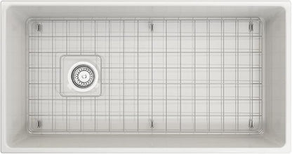 BOCCHI Contempo Apron Front Fireclay 36 in. Single Bowl Kitchen Sink in White with Chrome Faucet