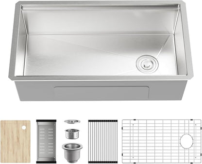 MAYESAR 32 Undermount Kitchen Sink Workstation - 32 x 19 Inch Single Bowl 16 Gauge Stainless Steel Handmade Kitchen Sinks with Accessories